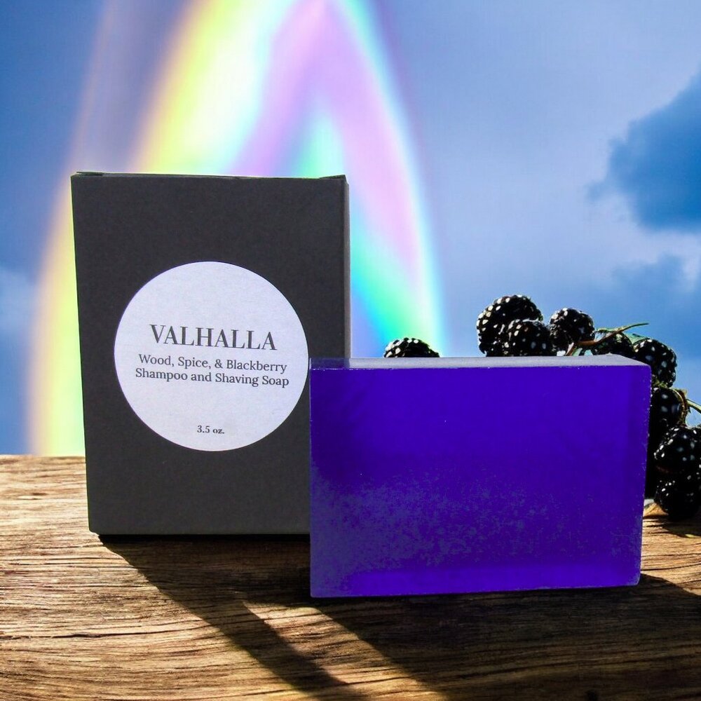 Solid Shampoo & Shaving Bar. Blackberry, Cedar, & Spice scent.